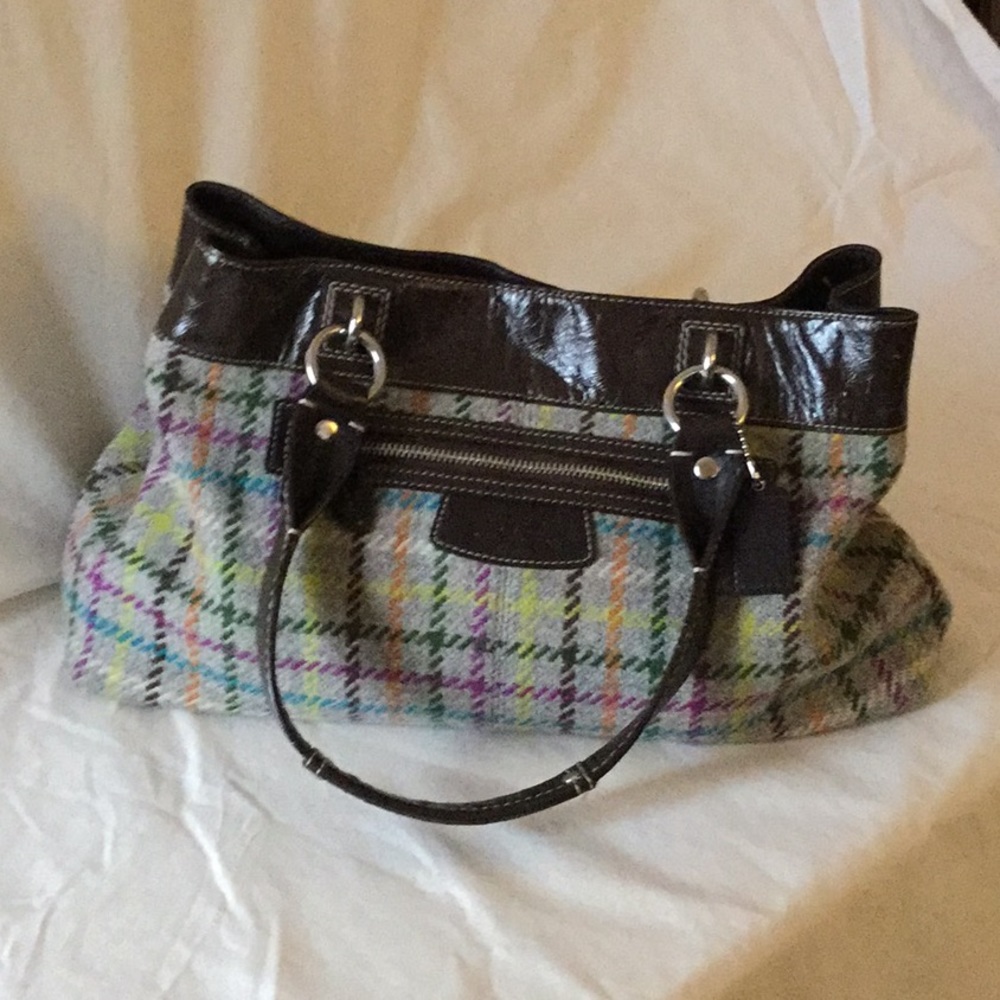 Coach Penelope Tattersall wool plaid handbag.